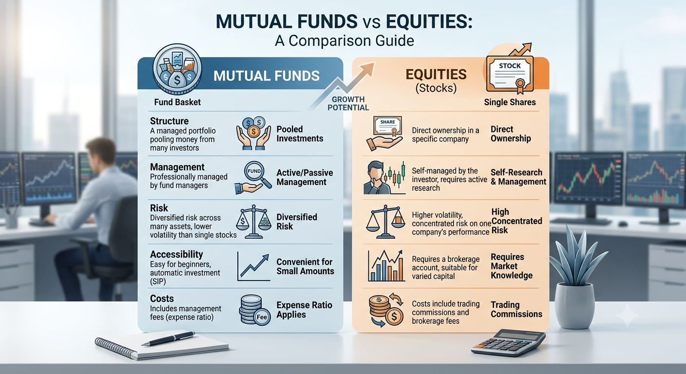 Mutual Funds vs Equities: Differences, Benefits, Risks & Returns